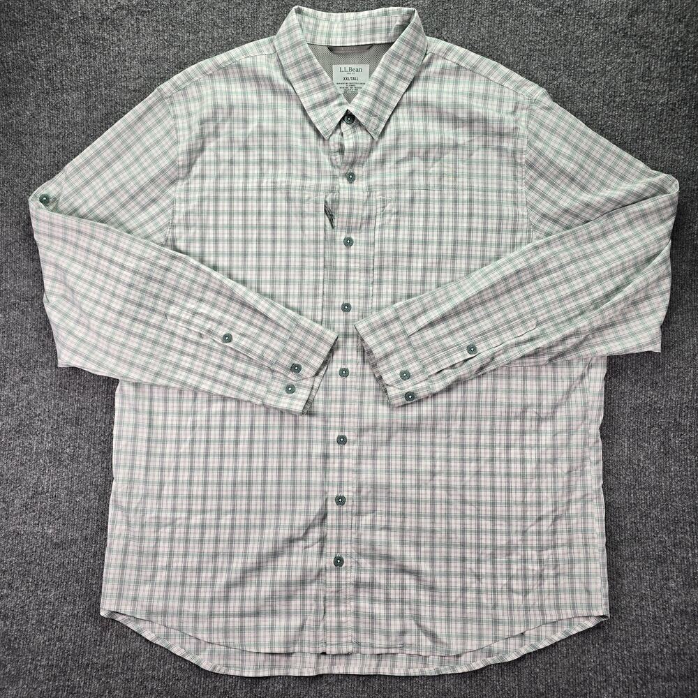 LL Bean Shirt Mens XXL Tall Sage Green Performance Fishing Vented Long Sleeve